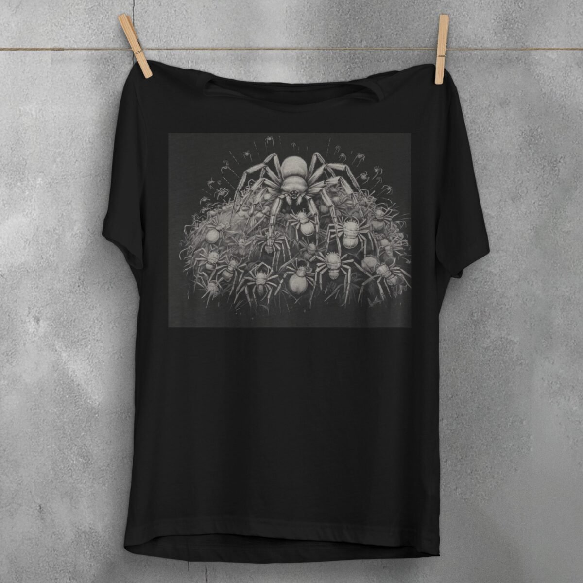 Spider swarm crawling dark fear symbolic protective pagan goth t-shirt - 1