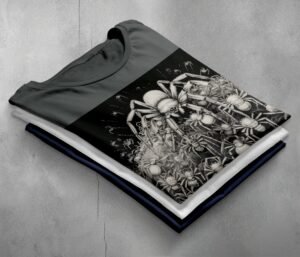 Spider swarm crawling dark fear symbolic protective pagan goth t-shirt - 7