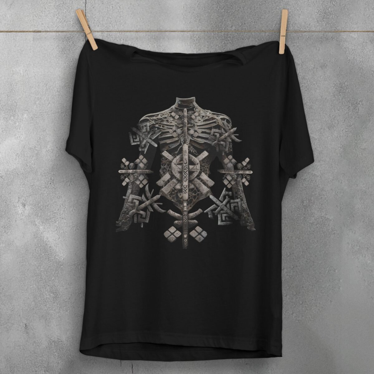 Symbolic Bones Mysterious Runes Skeleton Ritual Artistic Gothic Look t-shirt - 1