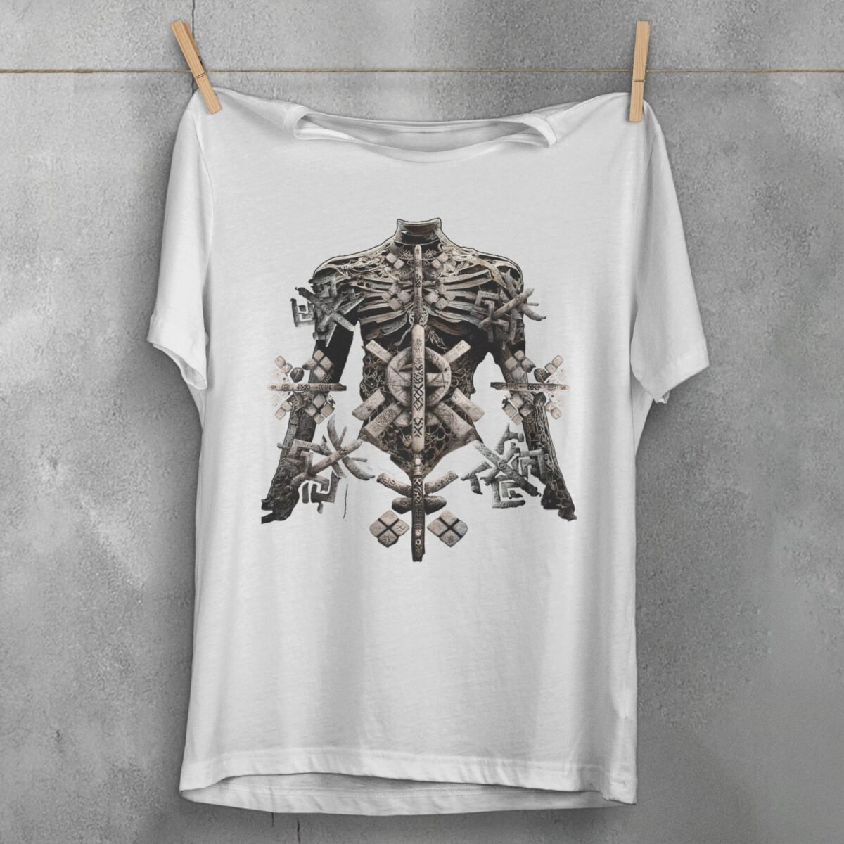Symbolic Bones Mysterious Runes Skeleton Ritual Artistic Gothic Look t-shirt - 2