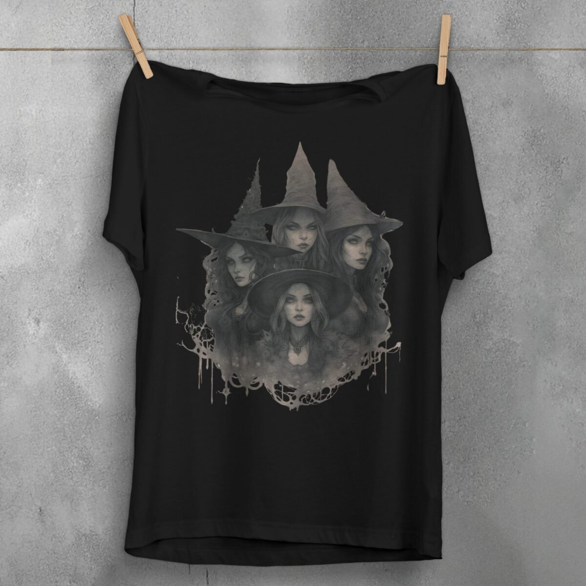 theogham witches sabbath gothic art illustration t-shirt design, variation 1
