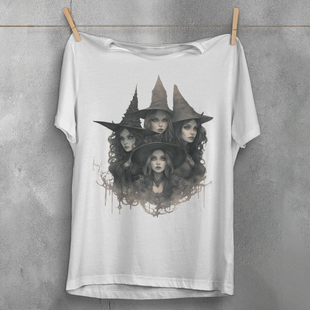 theogham witches sabbath gothic art illustration t-shirt design, variation 2