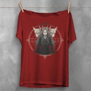 three wolves witch gothic occult art theogham t-shirt design, variation 4