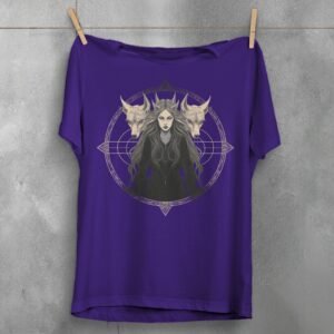 three wolves witch gothic occult art theogham t-shirt design, variation 5