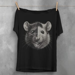 two faces joker rat black white art illustration t-shirt design, variation 1