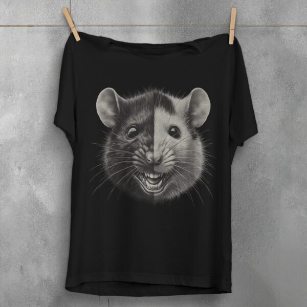 two faces joker rat black white art illustration t-shirt design, variation 1