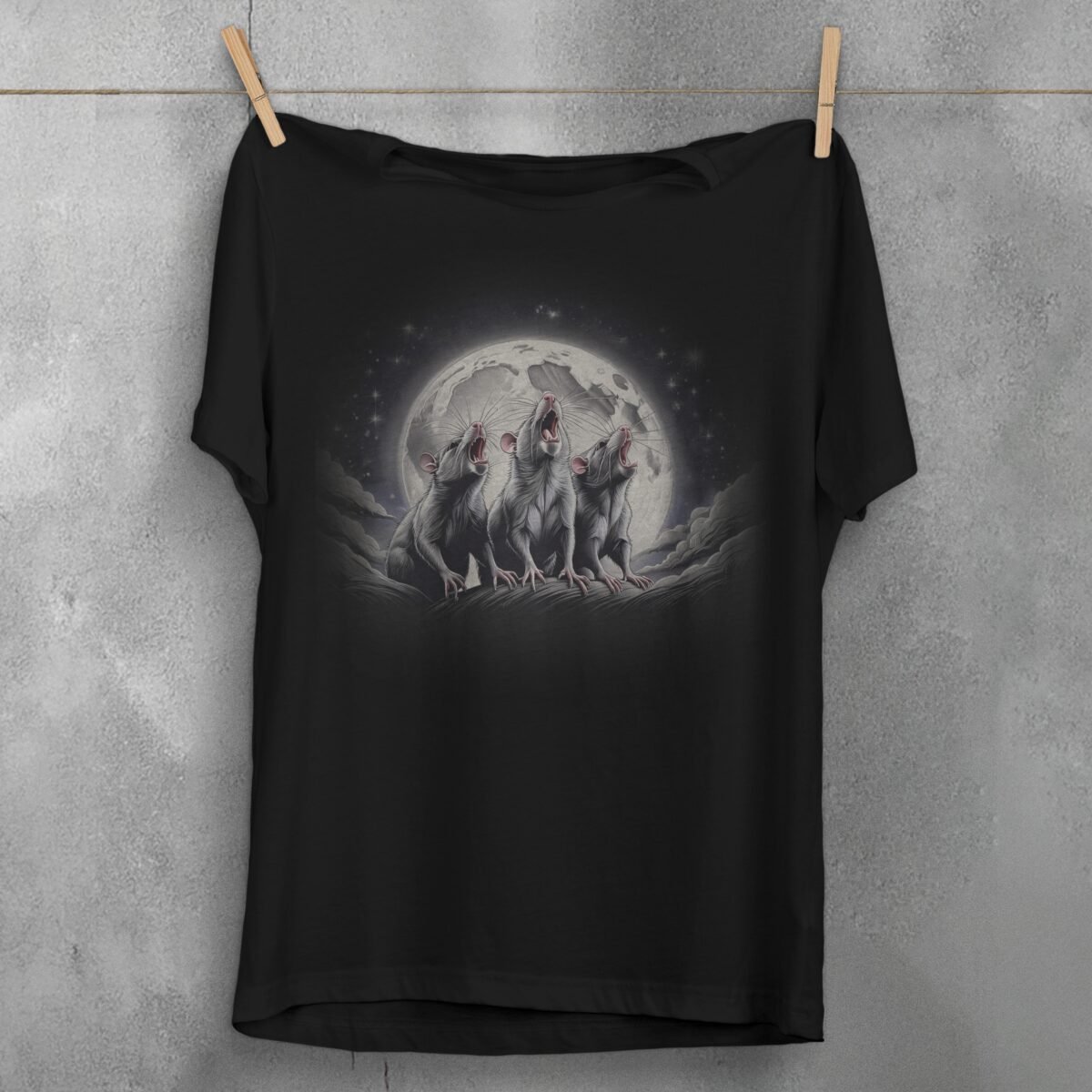 three moon rats howl together night sky t-shirt design, variation 1