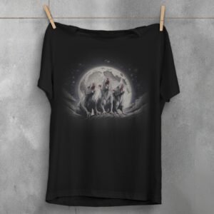 three moon rats howl together night sky t-shirt design, variation 1