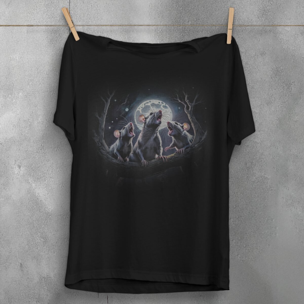 enchanting moonlit rat trio serenade underneath moonlight t-shirt design, variation 1