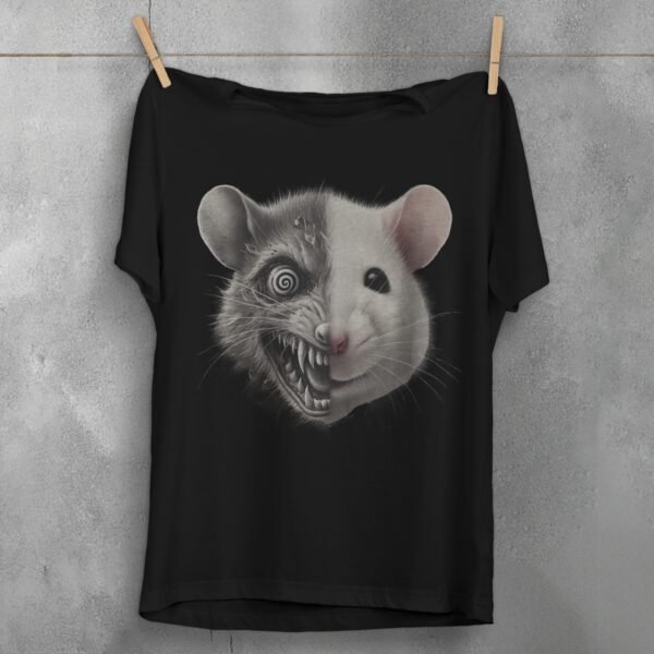 creepy rodent duality disturbing rat joker t-shirt design, variation 1