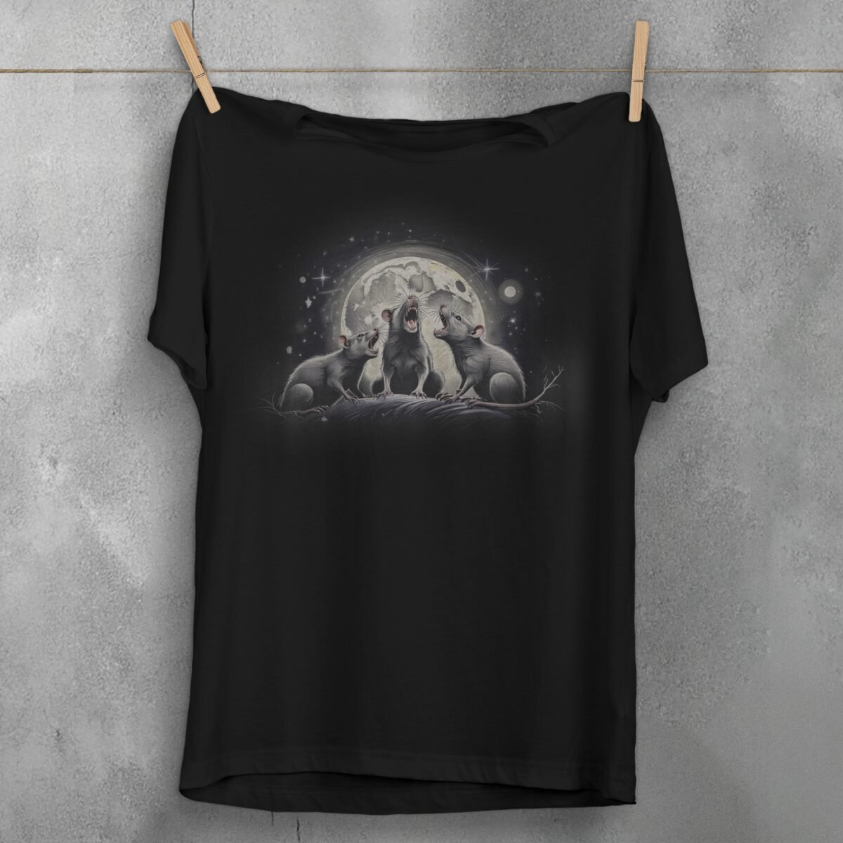 three night rats howl moonlit stars serene darkness t-shirt design, variation 1