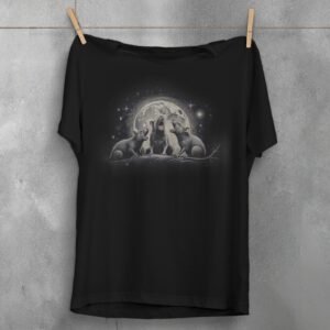 three night rats howl moonlit stars serene darkness t-shirt design, variation 1