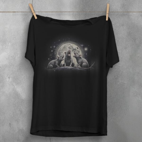 three night rats howl moonlit stars serene darkness t-shirt design, variation 1