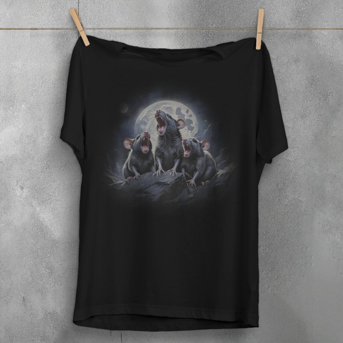 three moon howling rats starlight creepy cute t-shirt design, variation 1