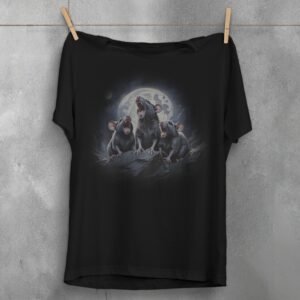 three moon howling rats starlight creepy cute t-shirt design, variation 1