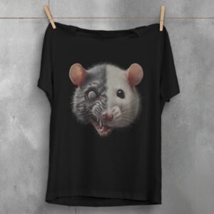 creepy rat duality dark beauty unsettling horror joker vibe t-shirt design, variation 1