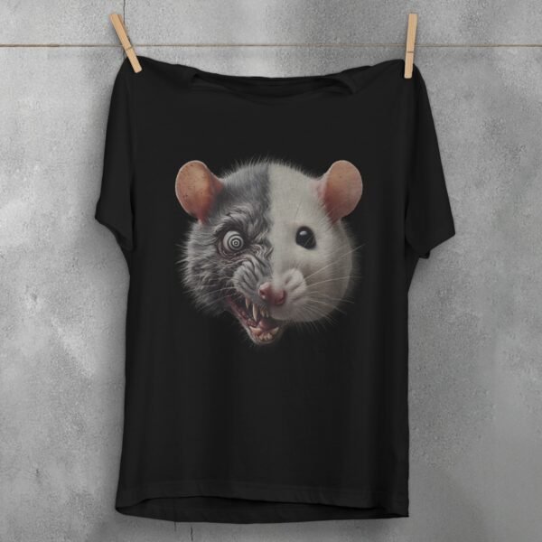 creepy rat duality dark beauty unsettling horror joker vibe t-shirt design, variation 1