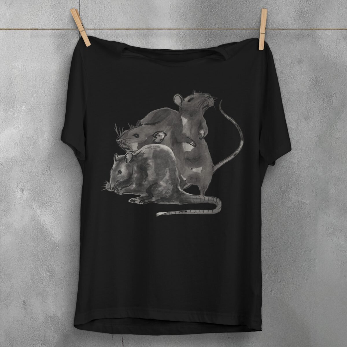 three wise rats silent shadows cute art t-shirt design, variation 1