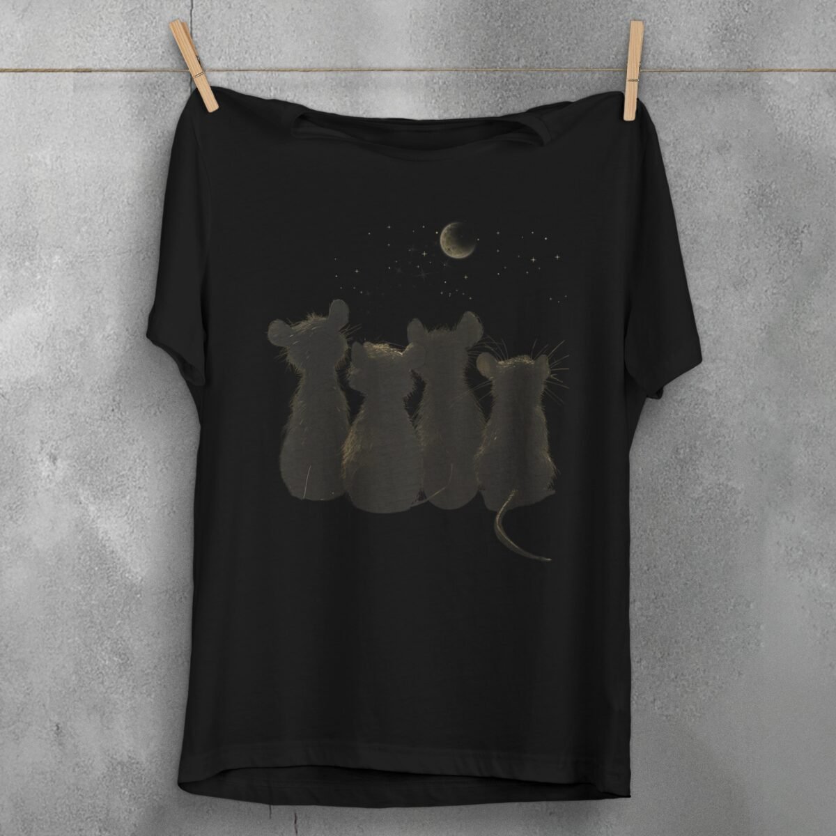 four little rats gaze moon stars cute t-shirt design, variation 1