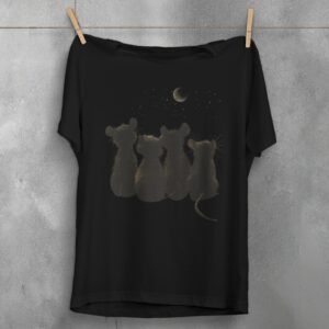 four little rats gaze moon stars cute t-shirt design, variation 1