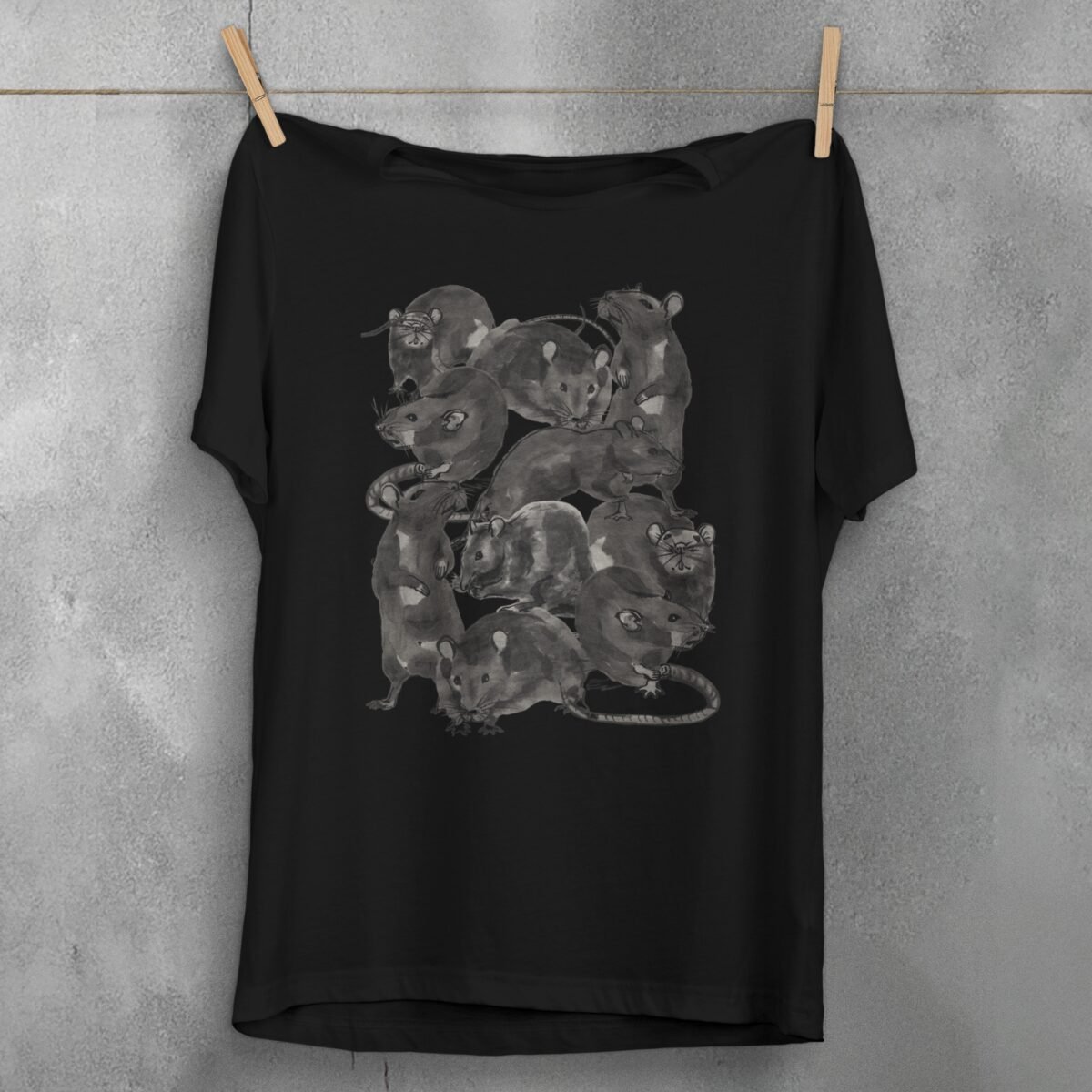 rat family gathering darkly humorous whimsical pastel art t-shirt design, variation 1