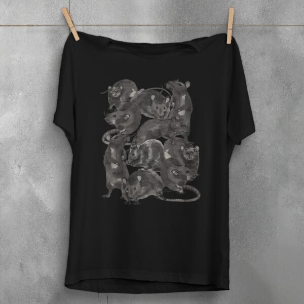rat family gathering darkly humorous whimsical pastel art t-shirt design, variation 1