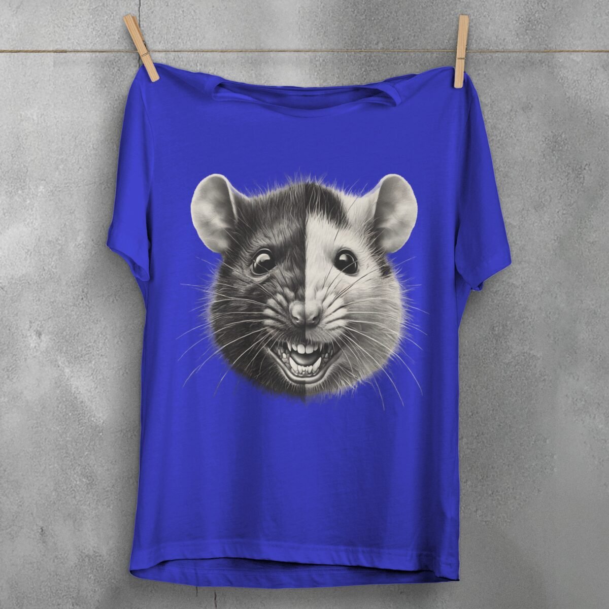 two faces joker rat black white art illustration t-shirt design, variation 3