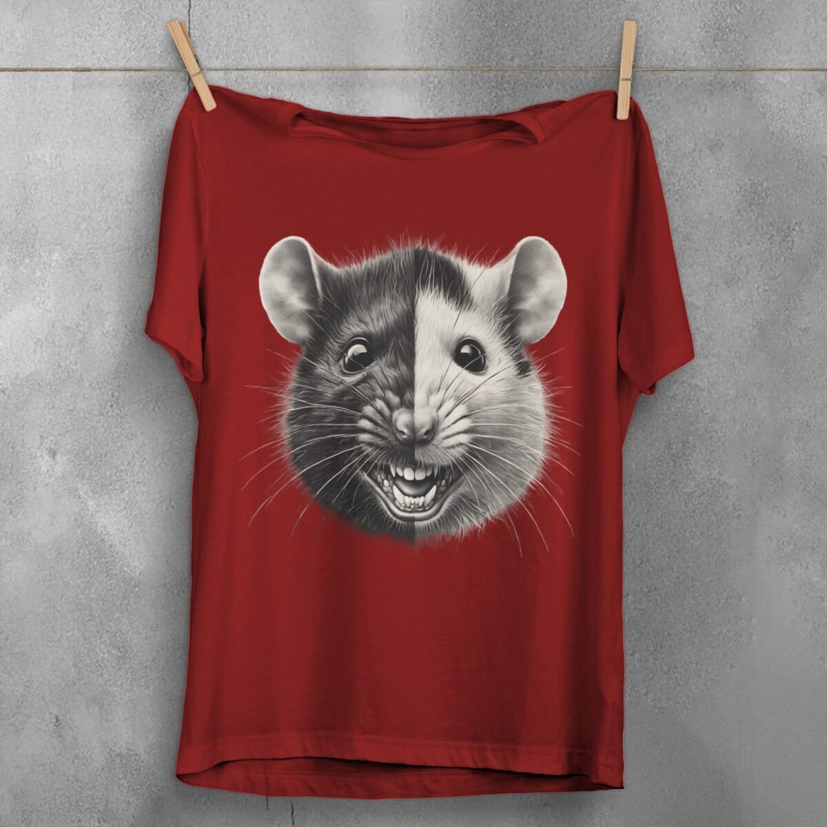 two faces joker rat black white art illustration t-shirt design, variation 4