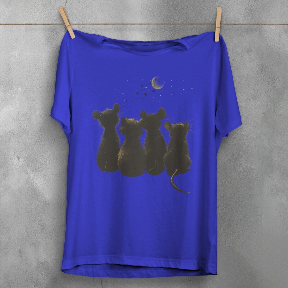 four little rats gaze moon stars cute t-shirt design, variation 3
