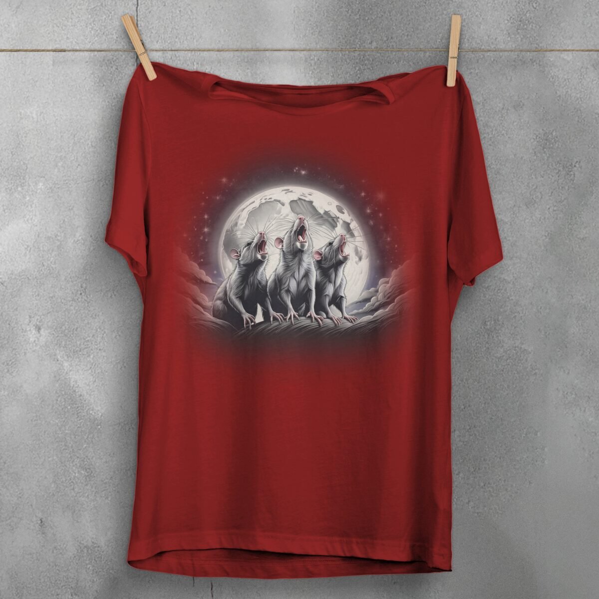 three moon rats howl together night sky t-shirt design, variation 4