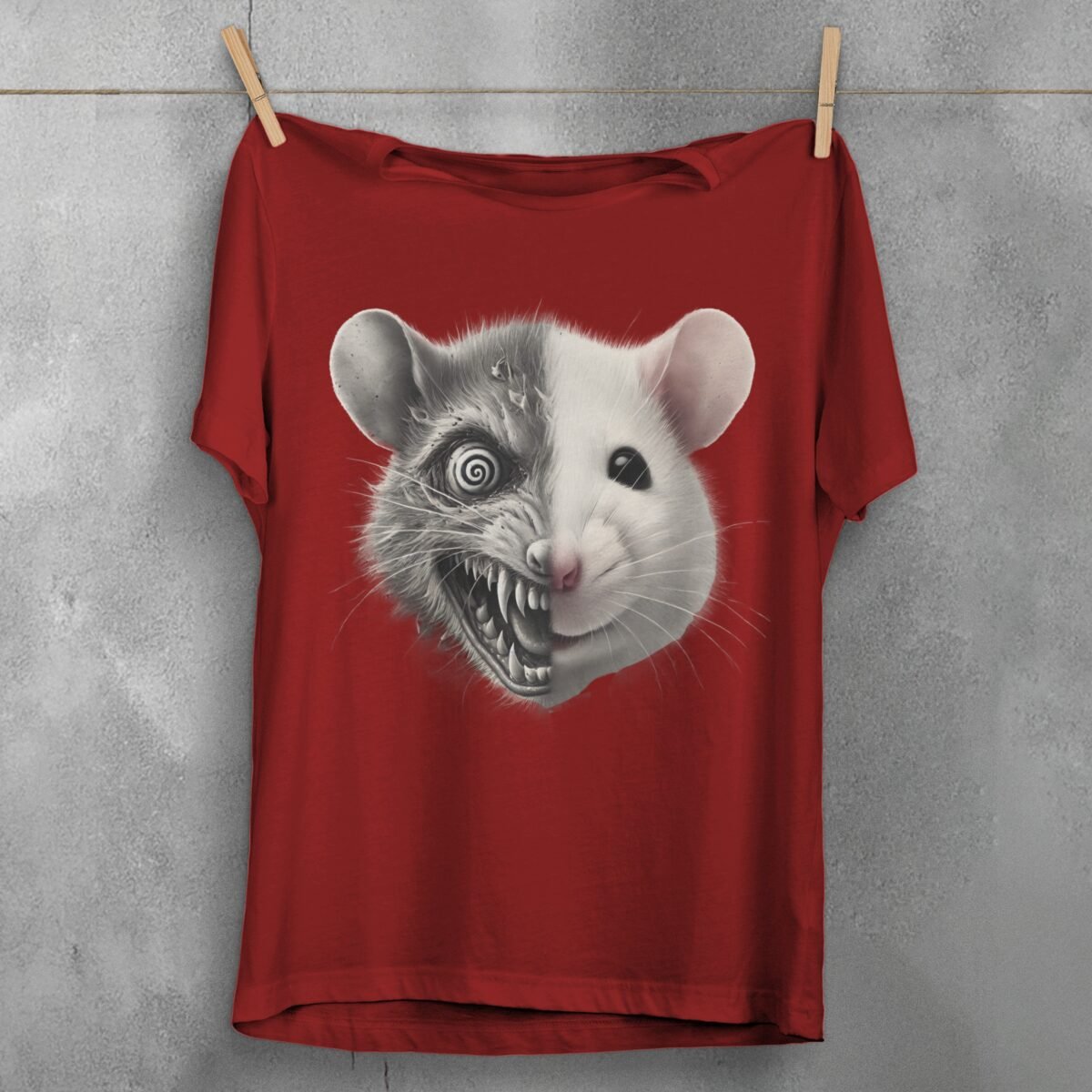 creepy rodent duality disturbing rat joker t-shirt design, variation 4