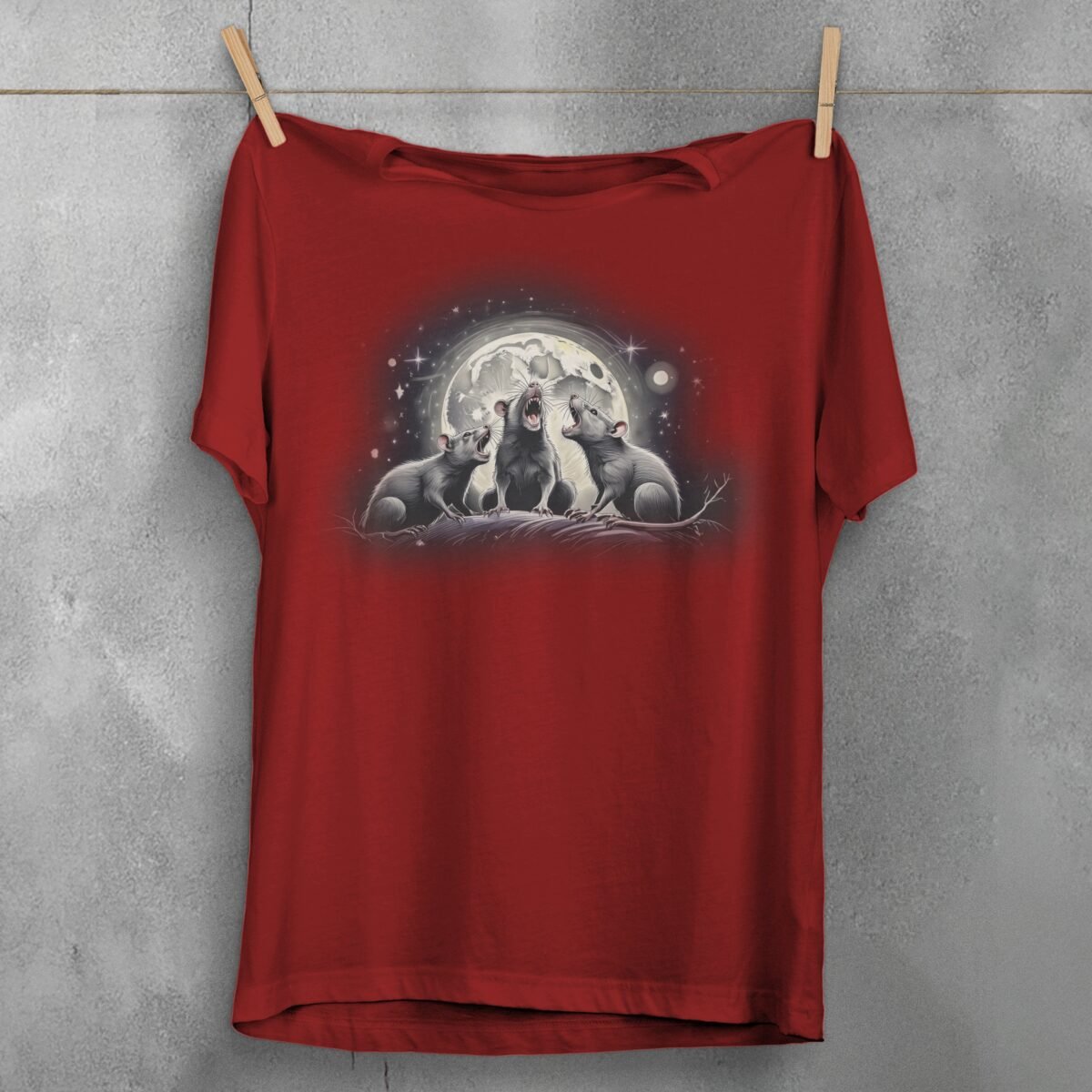 three night rats howl moonlit stars serene darkness t-shirt design, variation 4