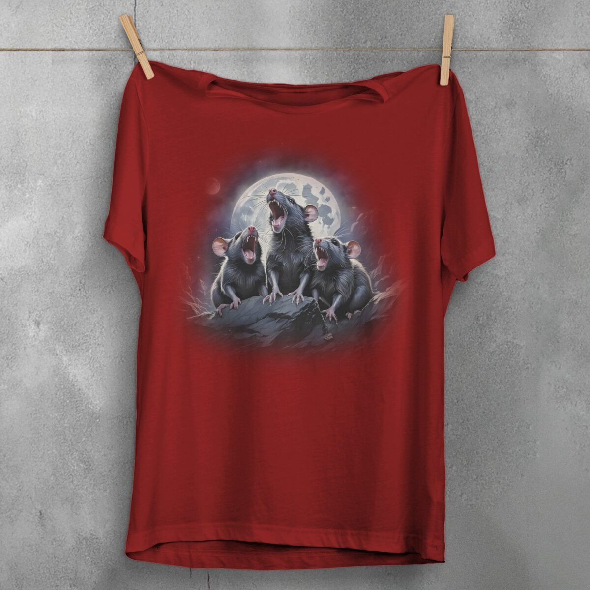three moon howling rats starlight creepy cute t-shirt design, variation 4
