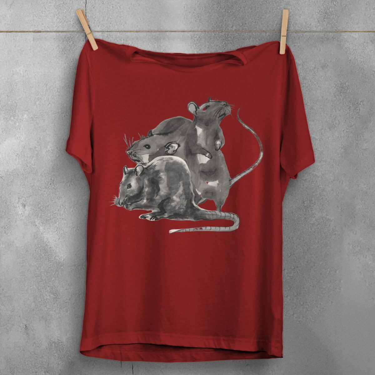 three wise rats silent shadows cute art t-shirt design, variation 4