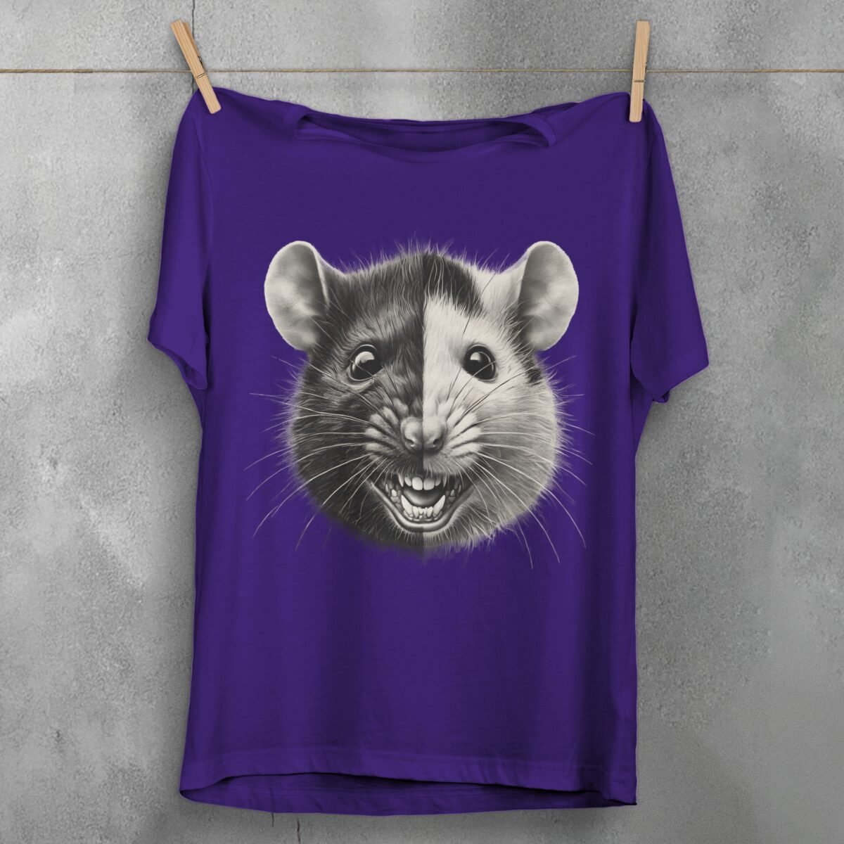 two faces joker rat black white art illustration t-shirt design, variation 5
