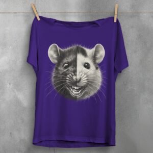 two faces joker rat black white art illustration t-shirt design, variation 5