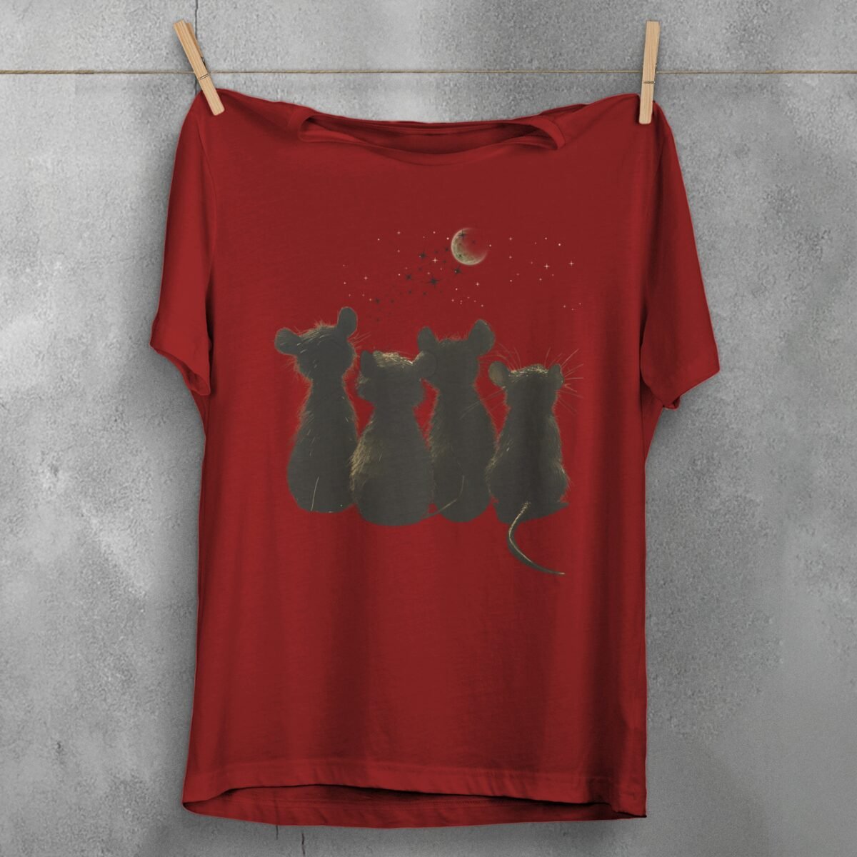 four little rats gaze moon stars cute t-shirt design, variation 4