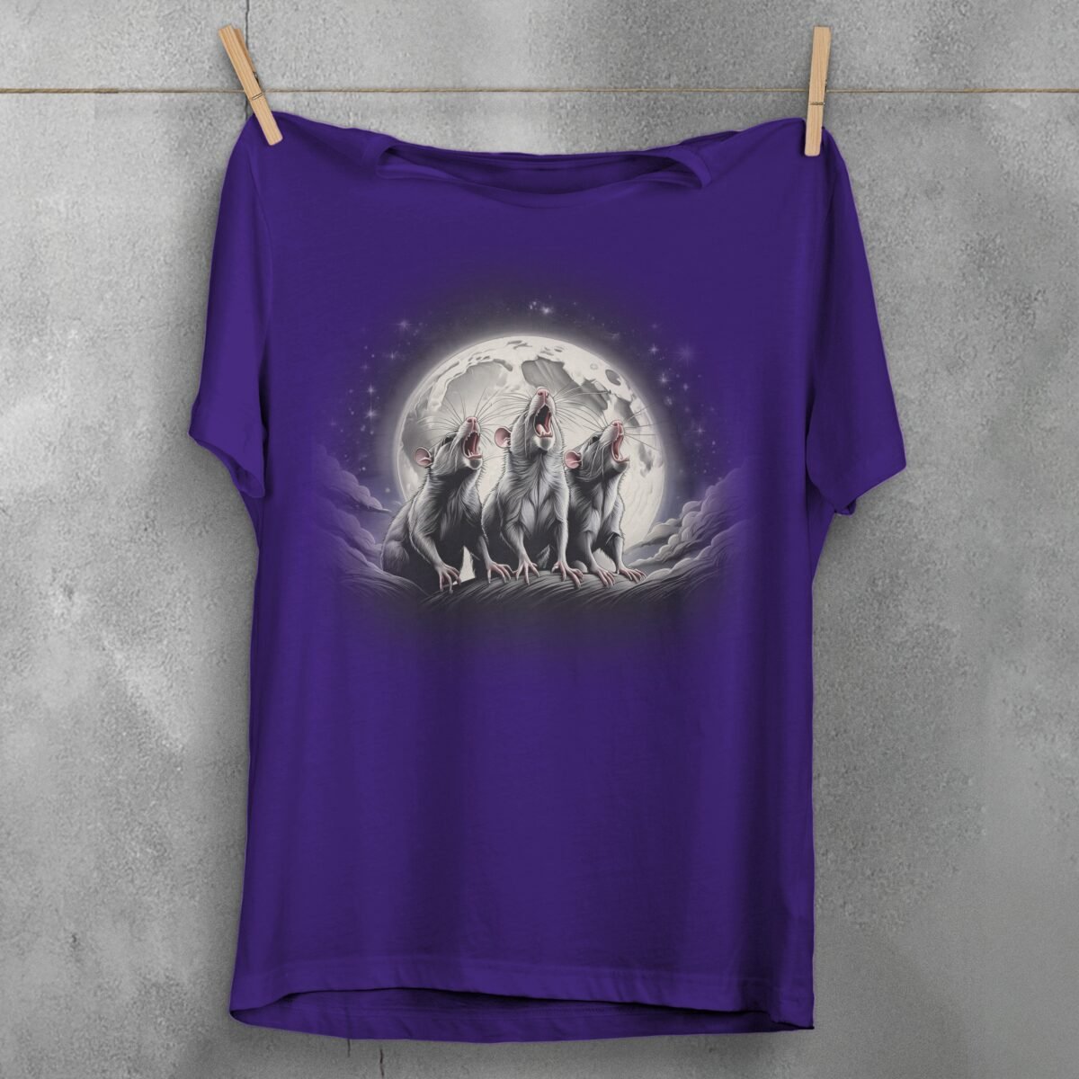 three moon rats howl together night sky t-shirt design, variation 5