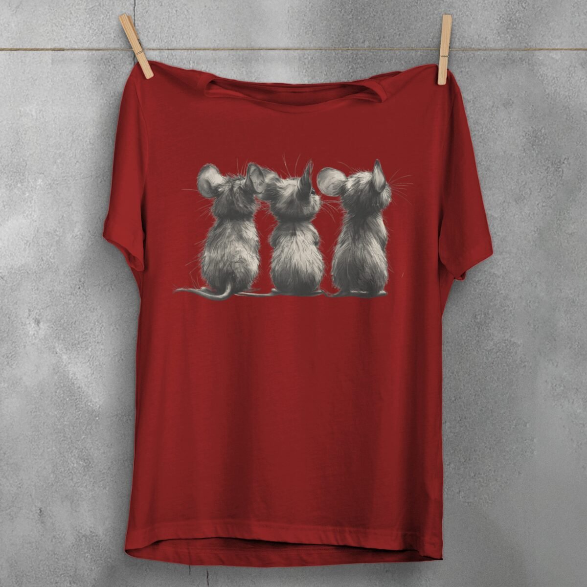 three little rats facing away creepy cute illustration t-shirt design, variation 4