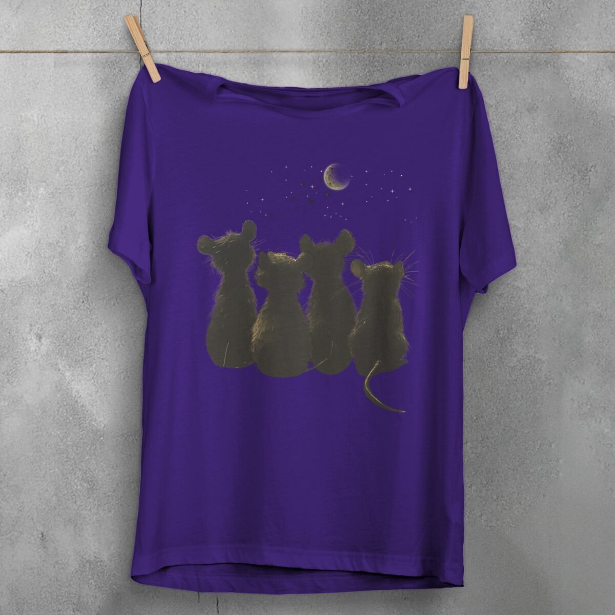four little rats gaze moon stars cute t-shirt design, variation 5