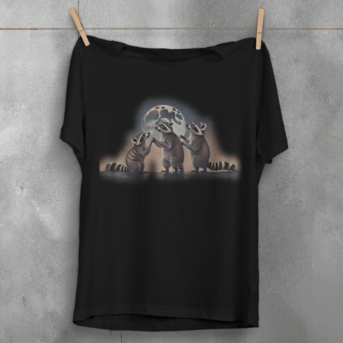 raccoons moon animals sacred night cute t-shirt design design, variation 1