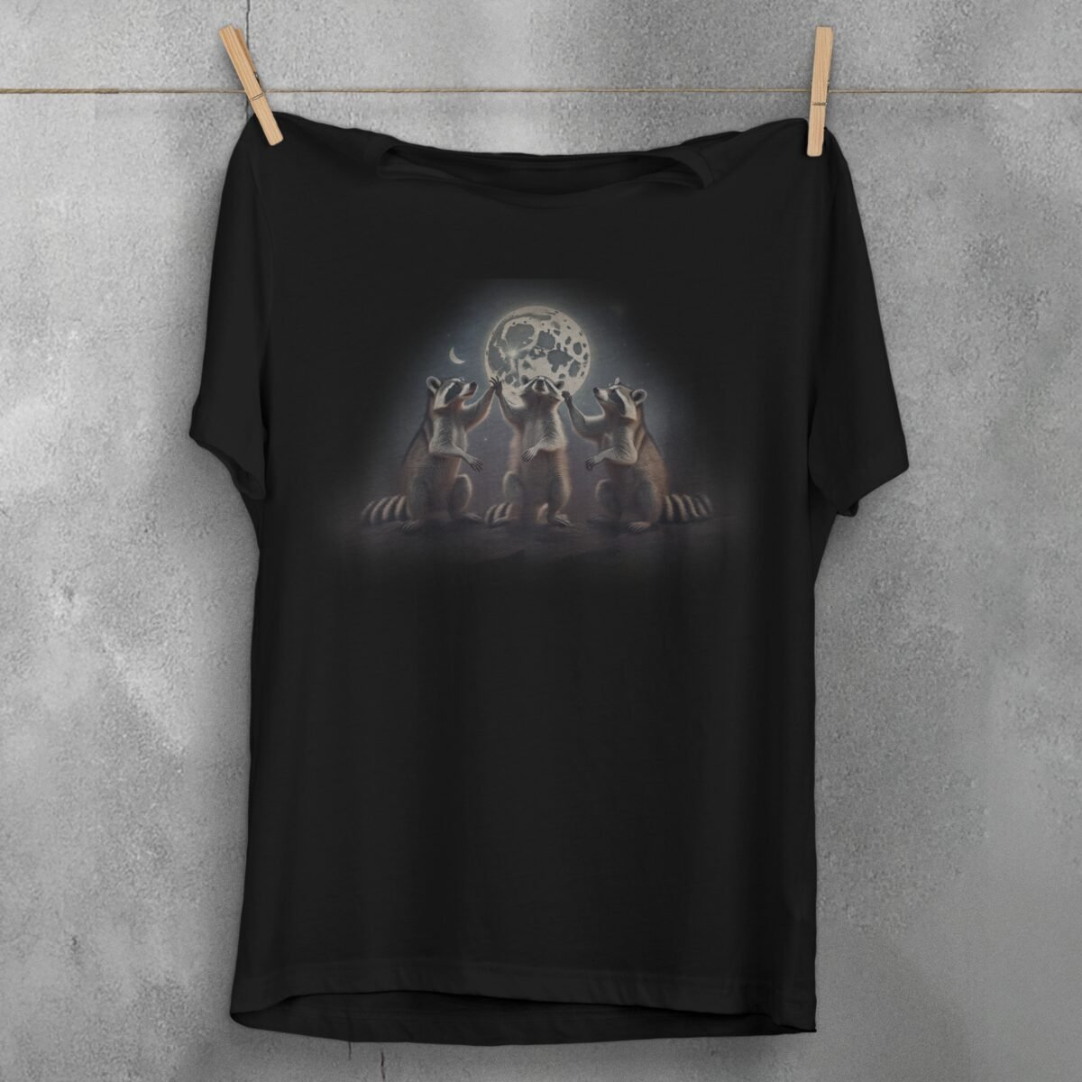 three raccoons singing moonlight animal t-shirt design, variation 1