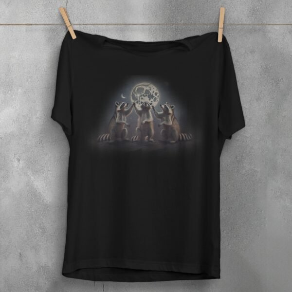 three raccoons singing moonlight animal t-shirt design, variation 1