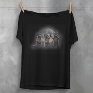 three raccoons gather luminous moon animal t-shirt design, variation 1
