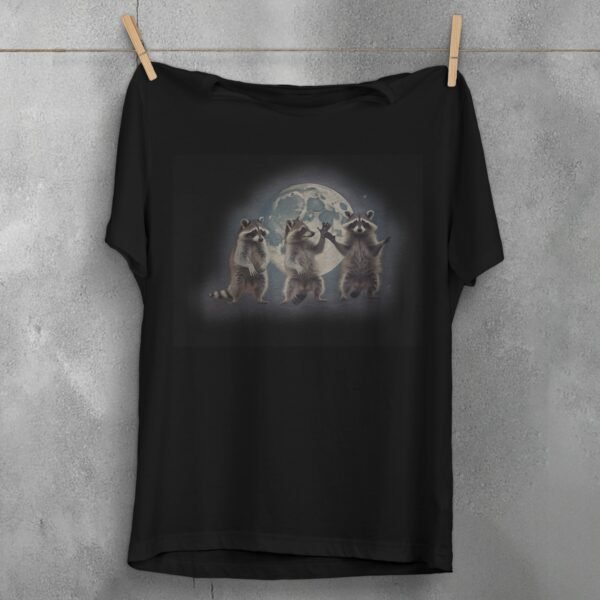 three raccoons gather luminous moon animal t-shirt design, variation 1