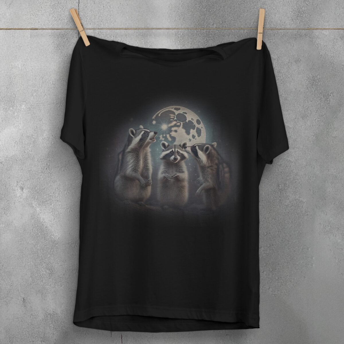 adorable little racoon family moonlight animal t-shirt design, variation 1