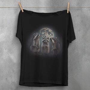 adorable little racoon family moonlight animal t-shirt design, variation 1