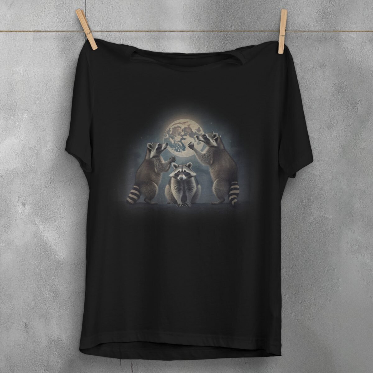 raccoon moonlight serenade magic stars animal t-shirt design, variation 1