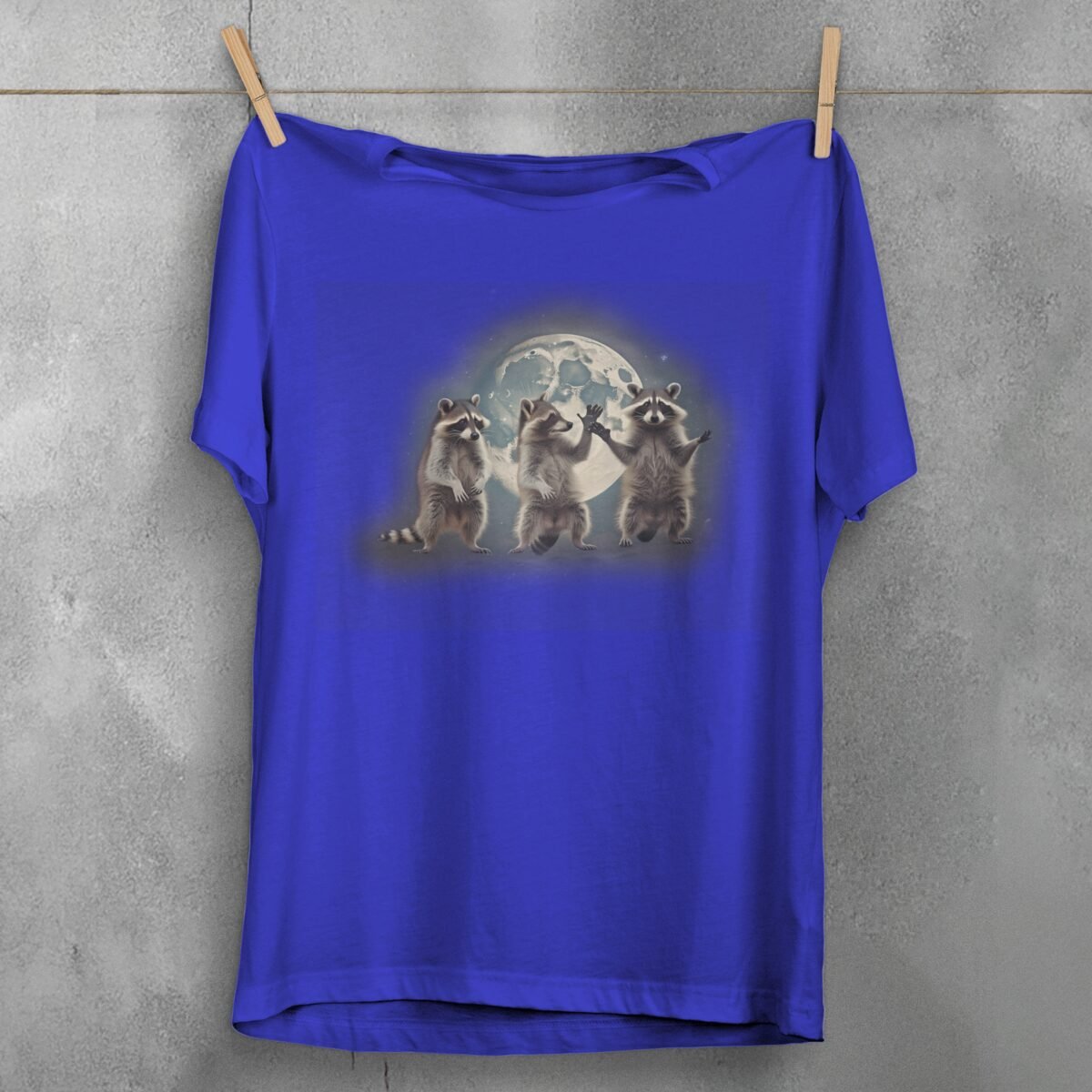 three raccoons gather luminous moon animal t-shirt design, variation 3