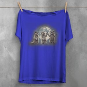 three raccoons gather luminous moon animal t-shirt design, variation 3